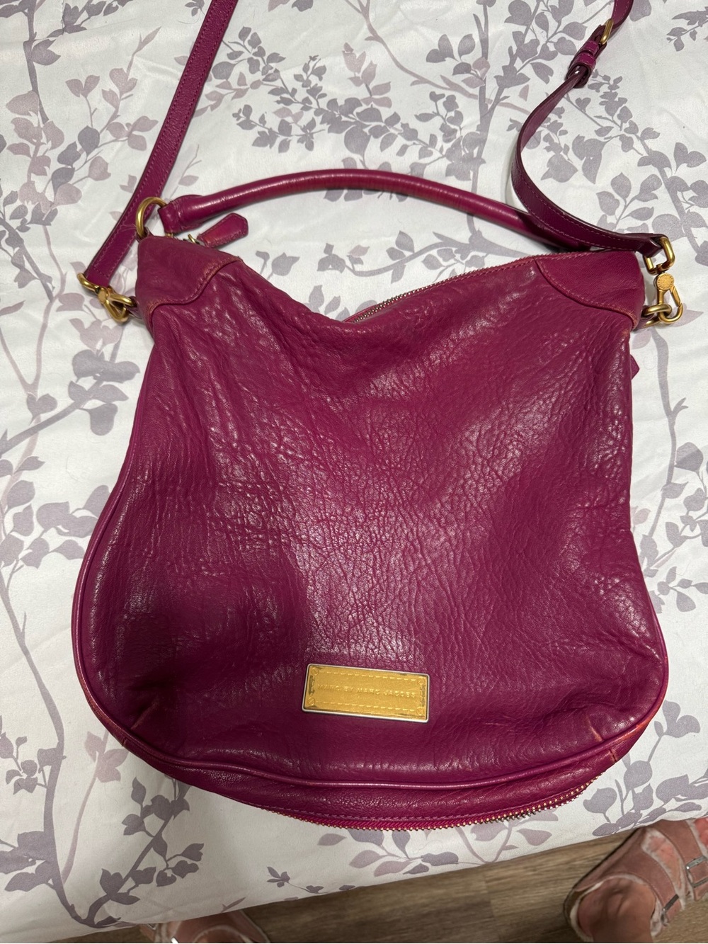 Marc By Marc Jacobs Plum Leather Shoulder Bag with Gold Hardware